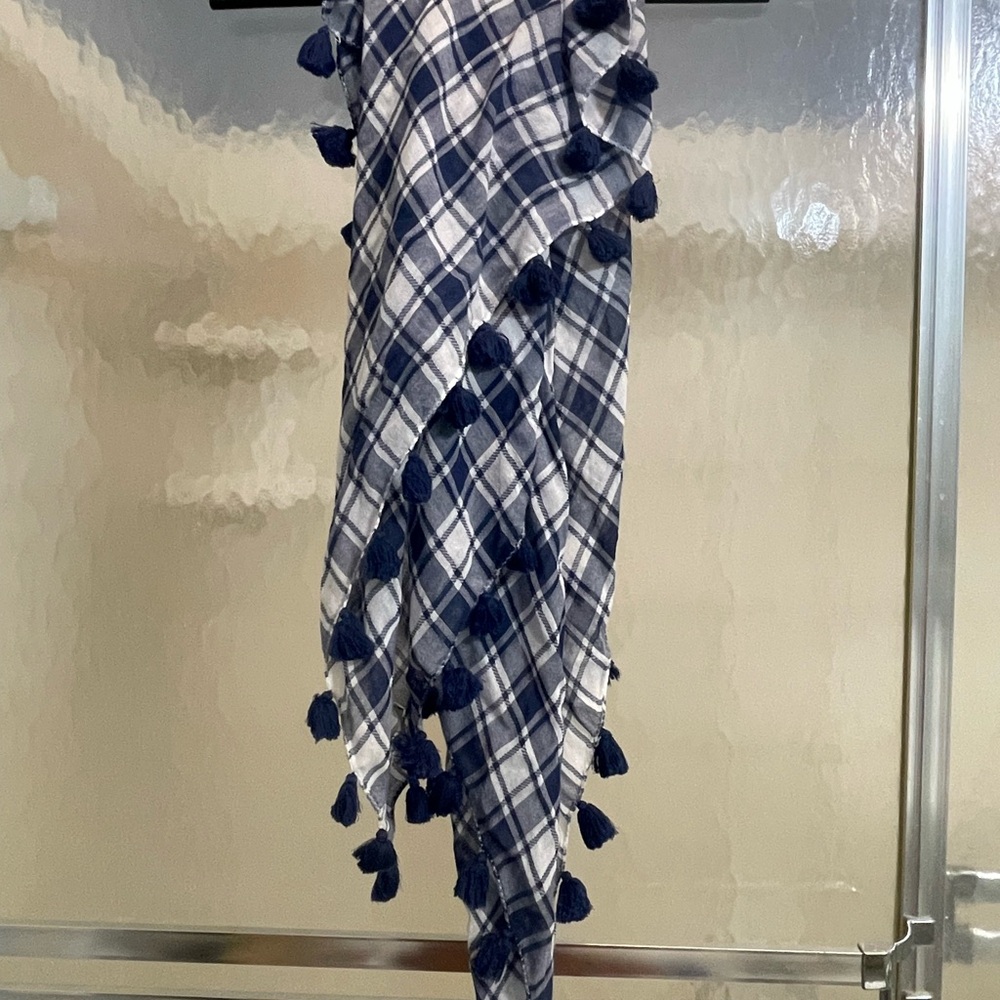 Hollister Vintage y2k early 2000s Plaid checkered Scarf with Tassels white blue